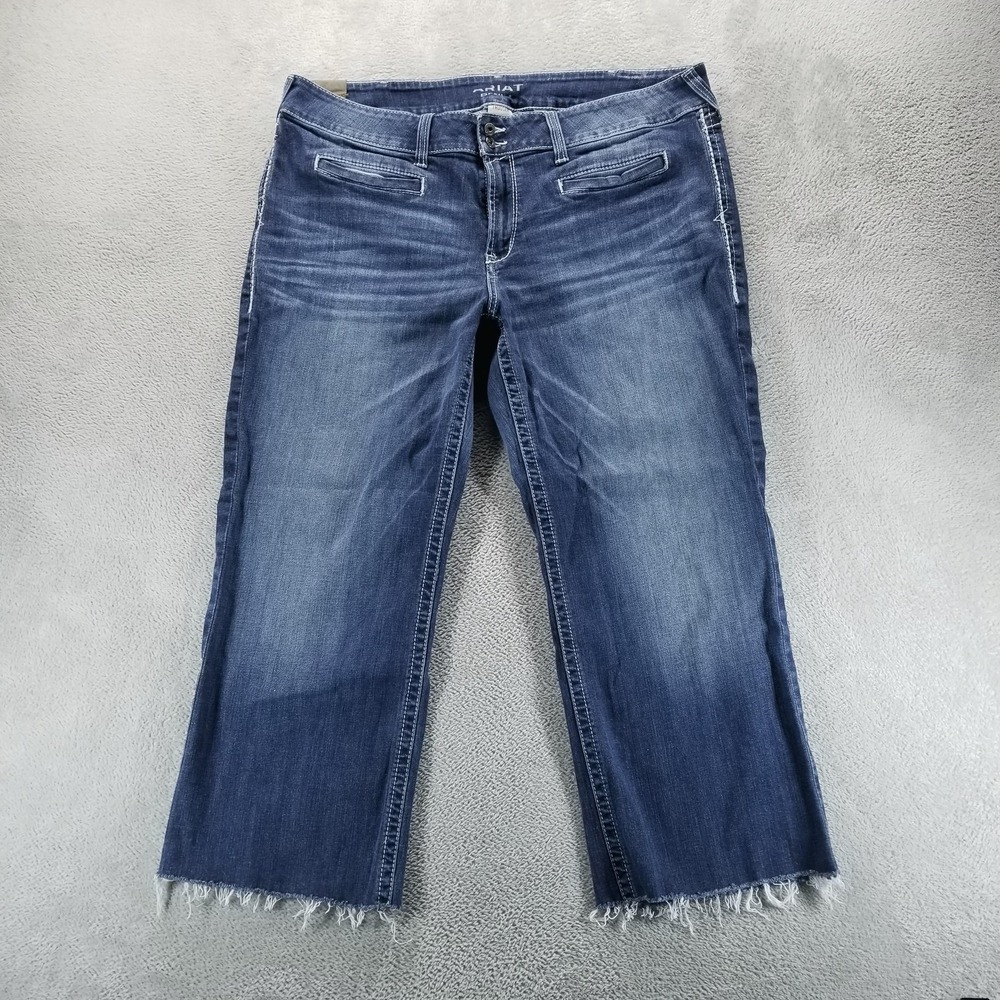 Ariat Jeans Womens 22WR Blue Trouser Wide Leg Crop Raw Hem Stretch Distressed
